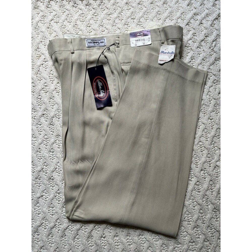 Allen Solly 100%‎ Silk Lux Vintage Pants Men's Size 36x32 Cream Pleated READ